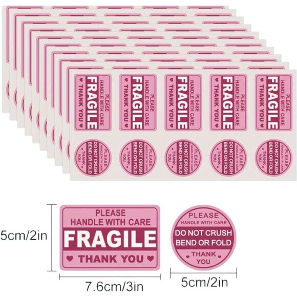 🎃 Pink Fragile - 100 Handle With Care Stickers - Do Not Crush Bend - Thank You - Picture 7 of 7